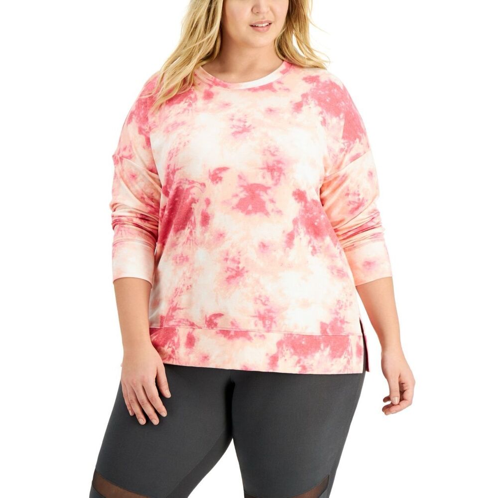 ID Ideology Women S Tie Dyed Side‎ Slit Top Pink Size 1X